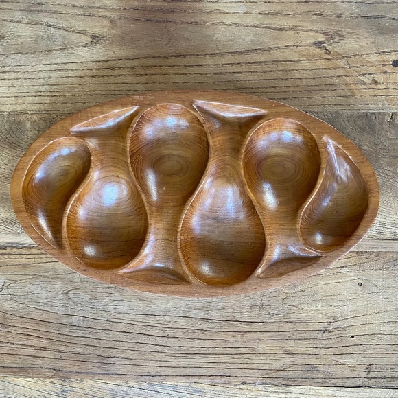 Other - VTG Wooden Charcuterie Board MCM Monkey Pod Snack Dish 14”
